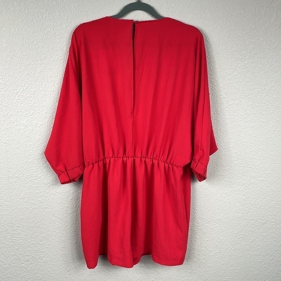 NWT Zara Red Romper Half Puff Dolman Sleeve V Neck Shorts Sz L - Picture 7 of 15